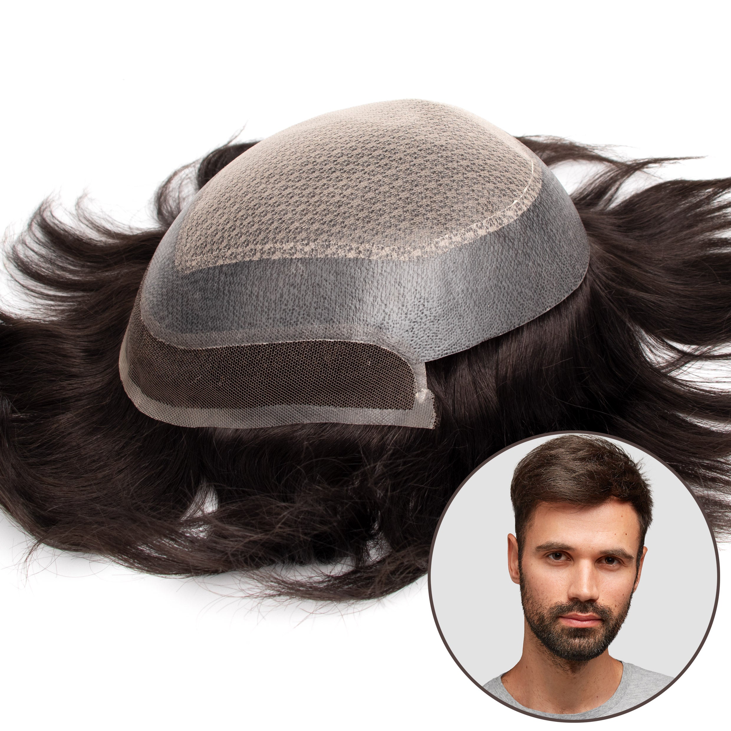 GEXWIGS Men's Hairpiece Injection Skin Lace Center French Lace Front Diamond net | I-Lace.